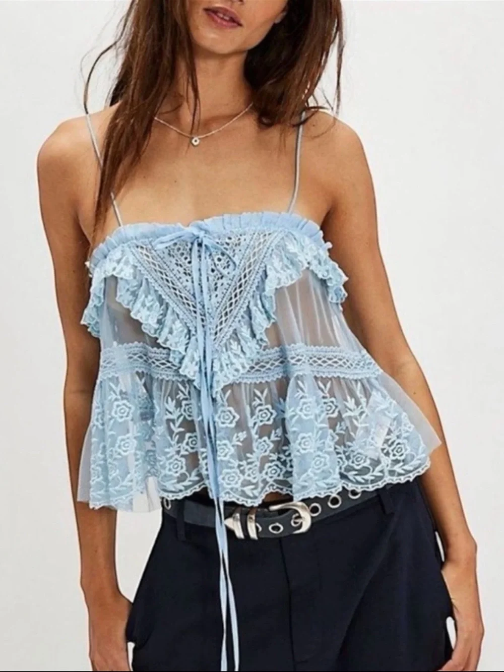 Free People Sofia Embroidered Sheer Lace Top